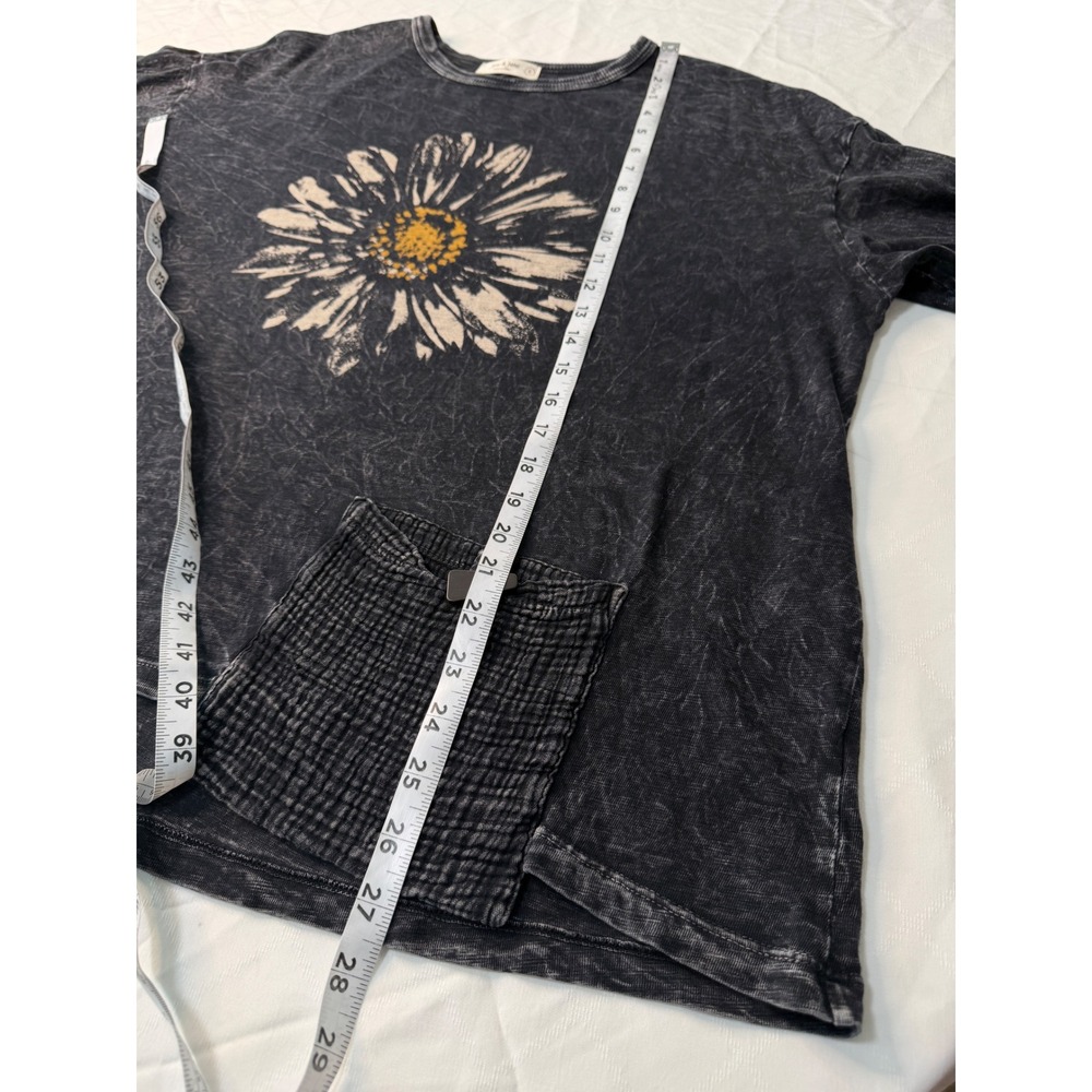 Jess & Jane Black Mineral Washed Daisy Tunic Top Womens Large Boho Lagenlook - Picture 10 of 11